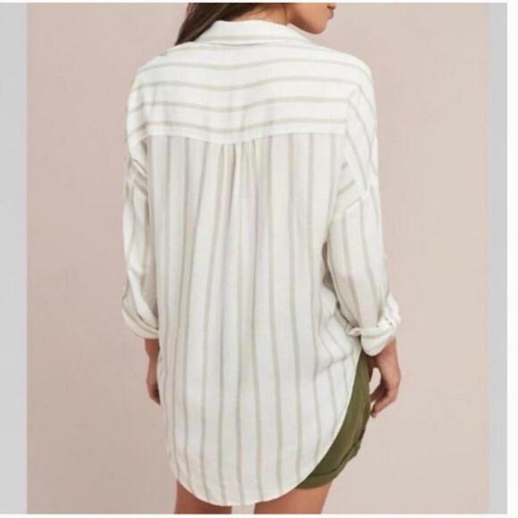 Maeve Anthropologie Sandbridge Striped Tie Front Button Down Tunic Blouse Medium - Picture 12 of 13